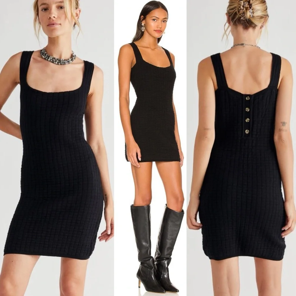 Free People Button Back Square‎ Neck Mini Dress Center Of Attention Size Large - Picture 2 of 14